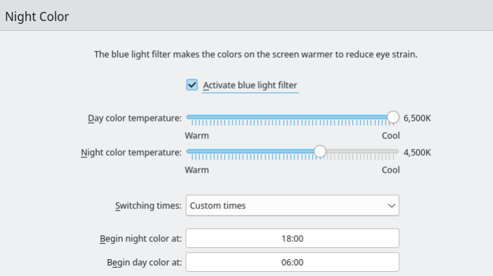 Screenshot of Configurable daytime screen color temperature