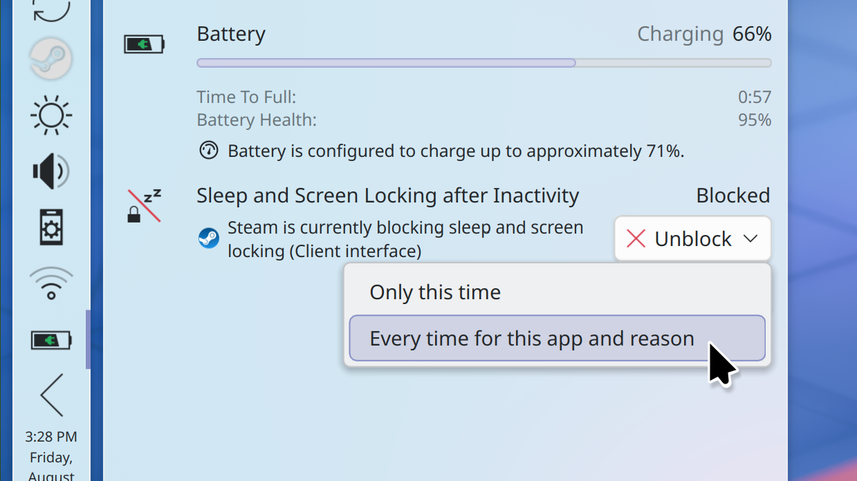 Screencast of Control to prevent apps from blocking sleep<