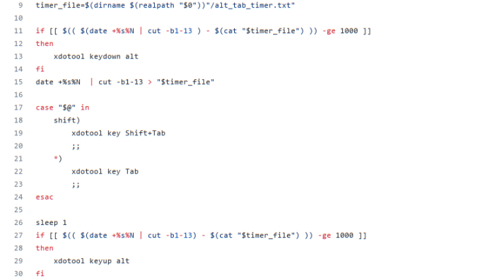Screenshot of shell script source code